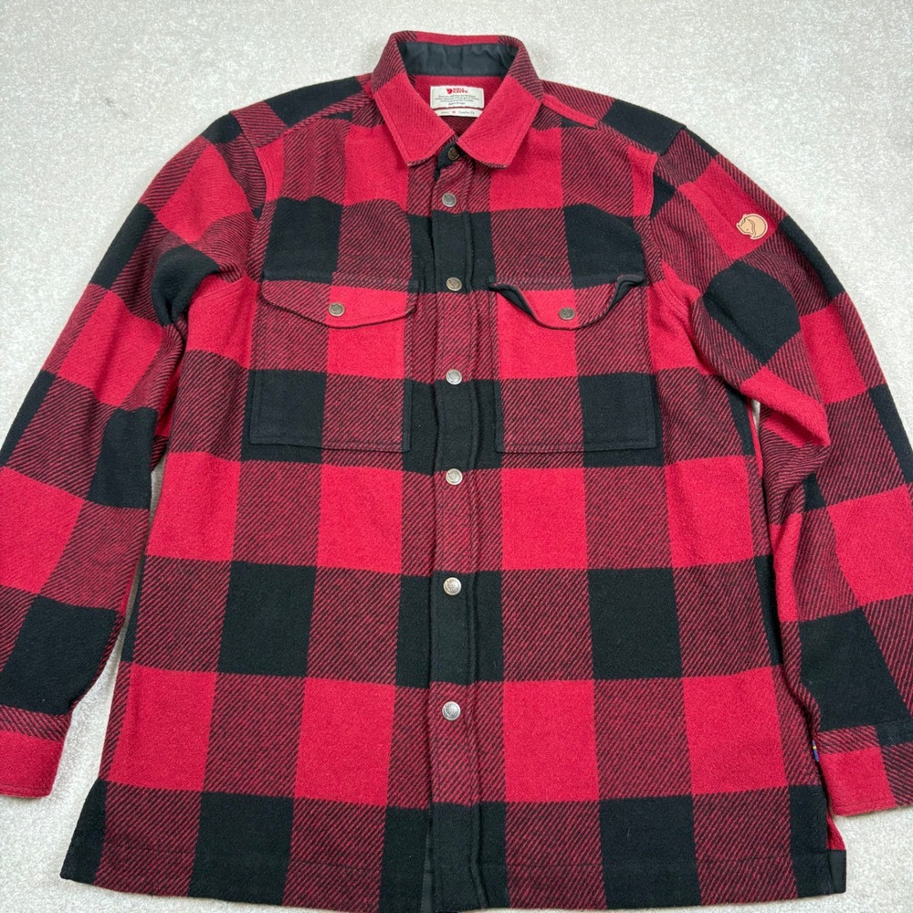 Fjallraven Canada Shirt Mens M Red Black Buffalo Plaid Wool Blend 90631 Comfort